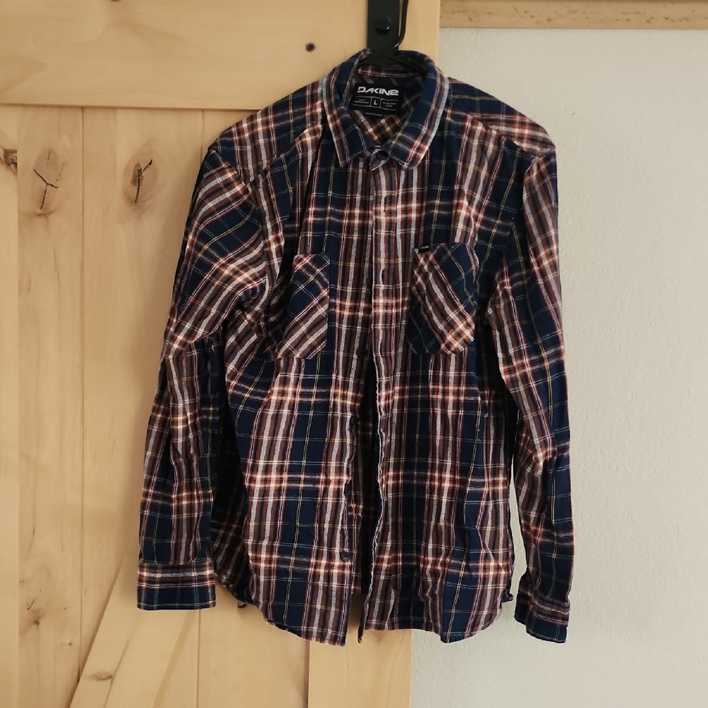 Dakine Men's Navy and Orange Plaid Shirt